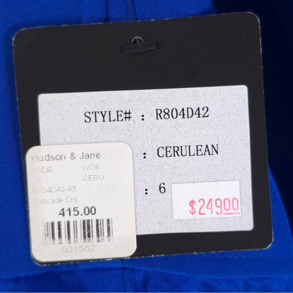 NWT ROBERT RODRIGUEZ 100% SILK One Shoulder Draped Ruffle Blue R804D42 Size 6 - Picture 9 of 11